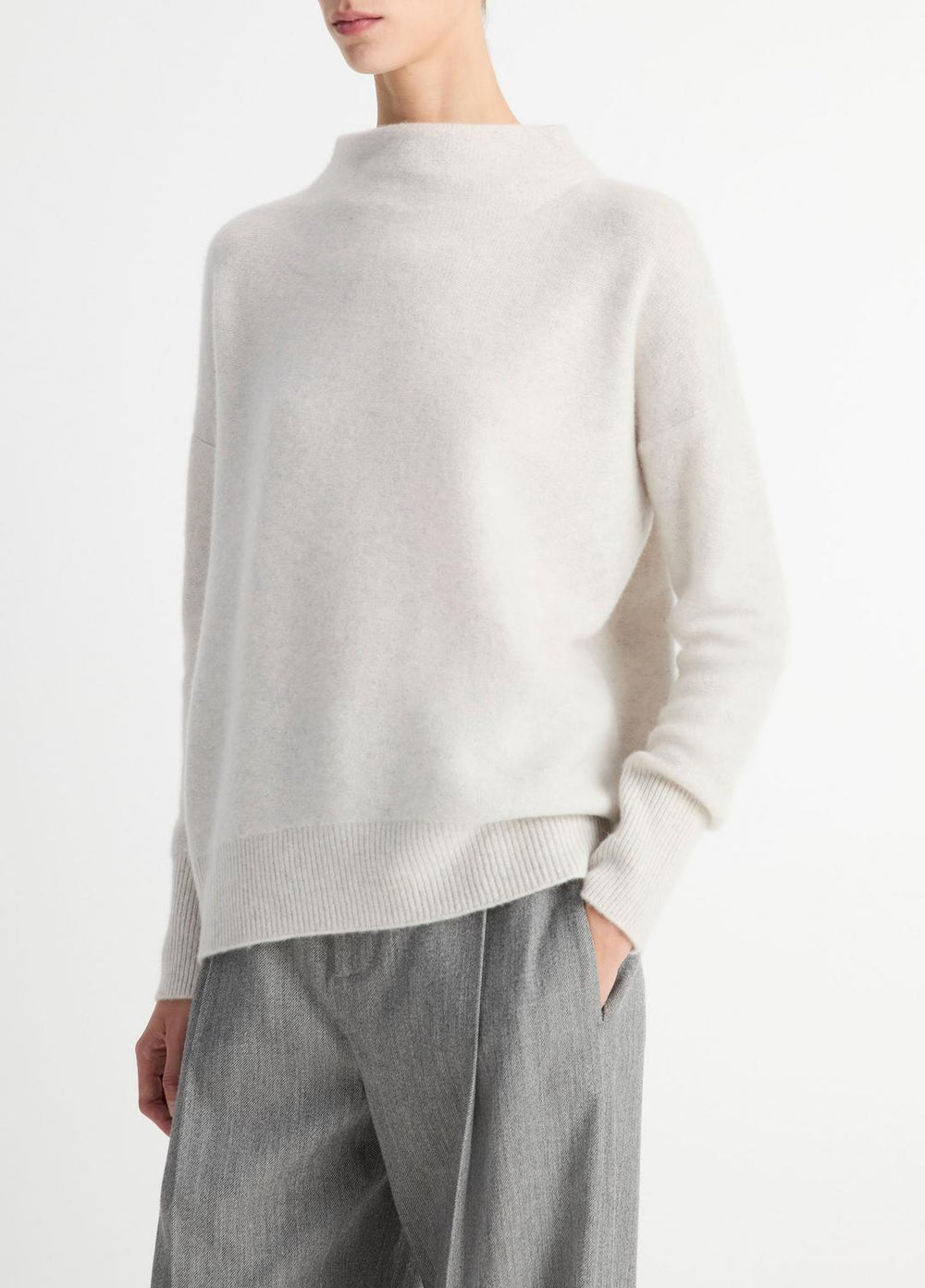 Plush Cashmere Funnel-Neck Sweater in Turtleneck - HEATHER PLATINUM