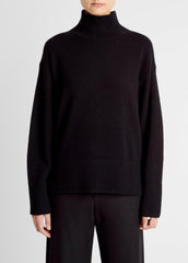 Wool-Cashmere Side-Slit Turtleneck Sweater in Turtleneck - BLACK