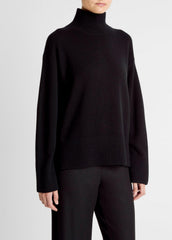 Wool-Cashmere Side-Slit Turtleneck Sweater in Turtleneck - BLACK