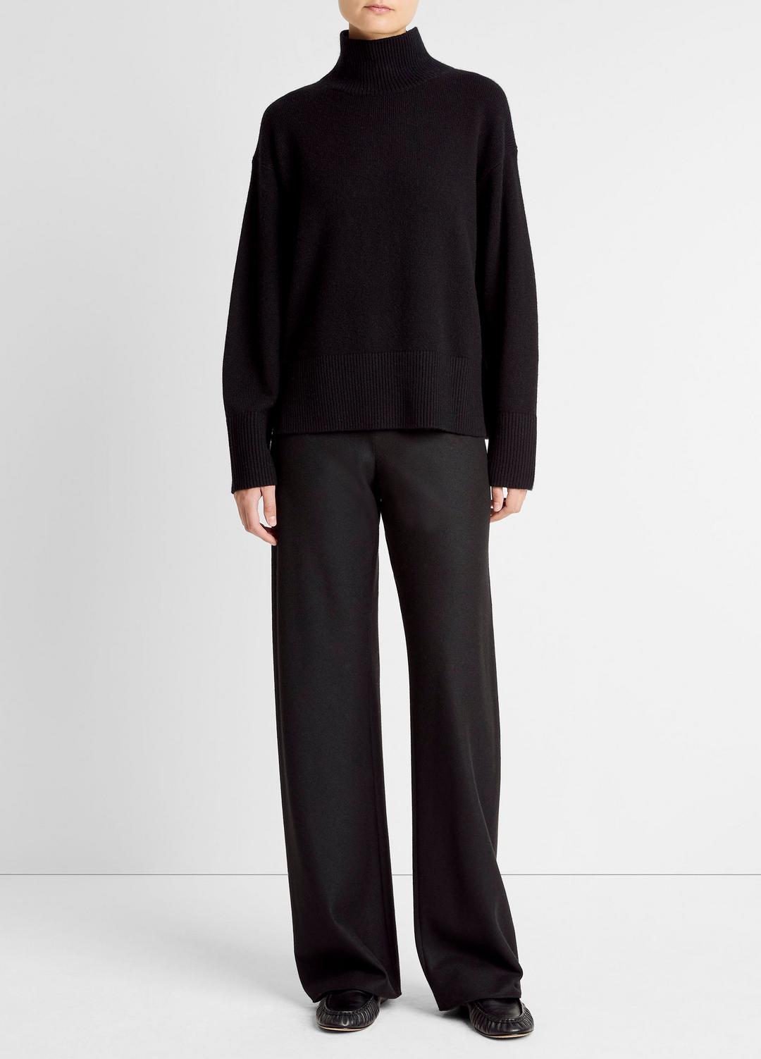 Wool-Cashmere Side-Slit Turtleneck Sweater in Turtleneck - BLACK