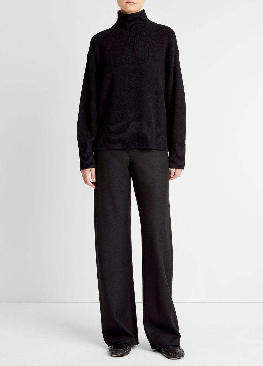 Wool-Cashmere Side-Slit Turtleneck Sweater in Turtleneck - BLACK