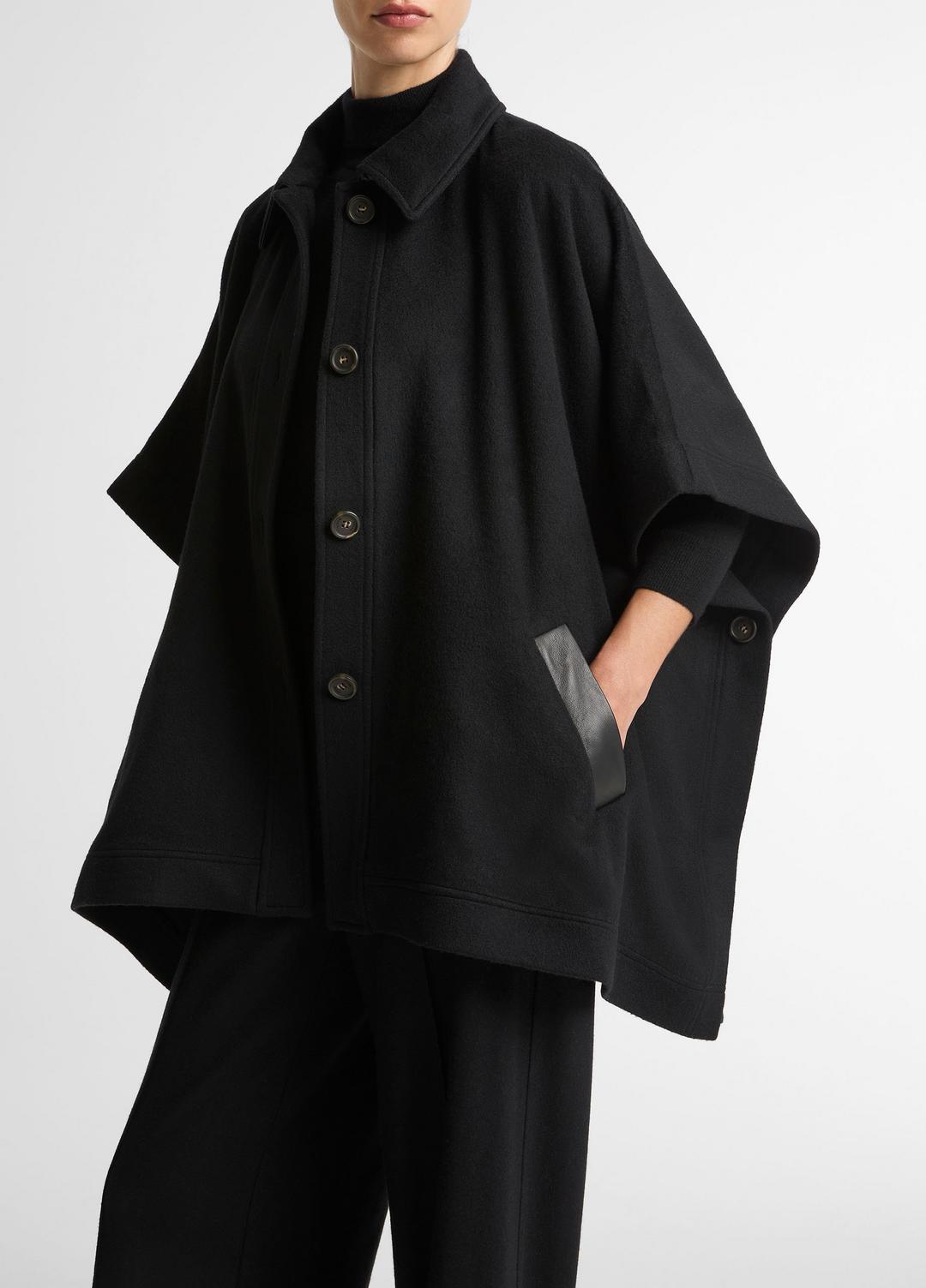 Leather-Trim Wool Cape in Accessories - BLACK