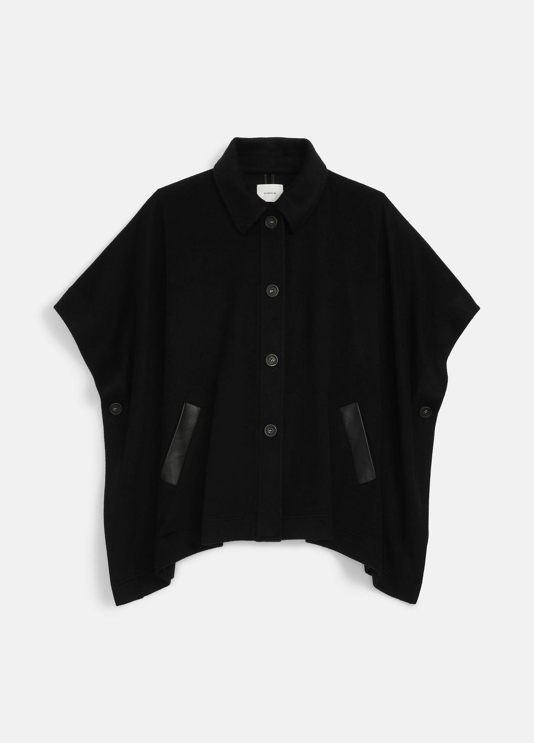 Leather-Trim Wool Cape in Accessories - BLACK