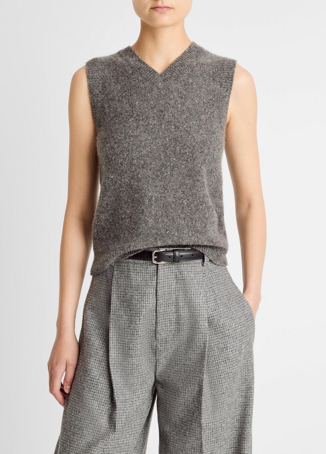 Donegal Plush Cashmere Sweater Vest in V-Neck - MEDIUM HEATHER GREY DONEGAL