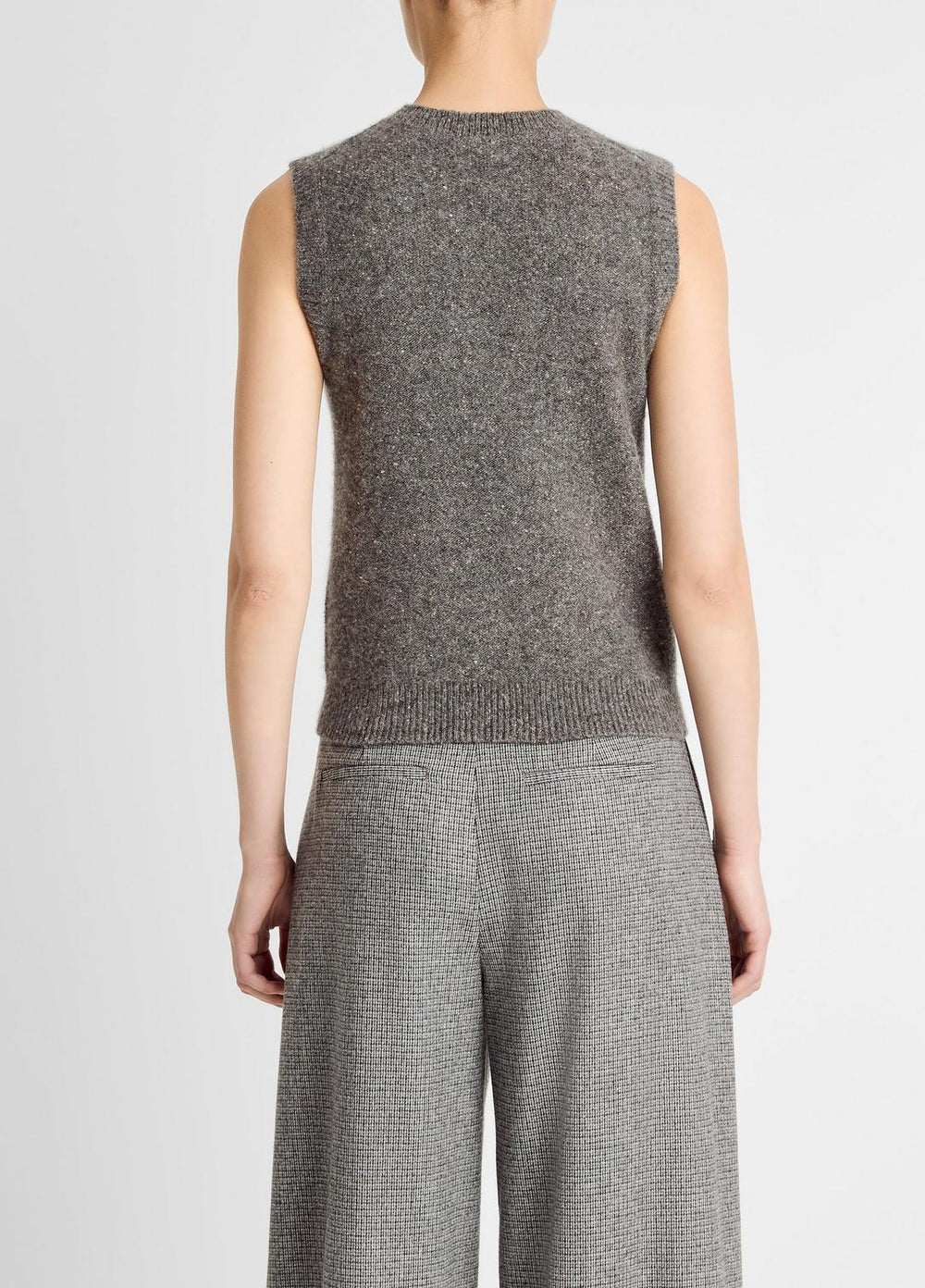 Donegal Plush Cashmere Sweater Vest in V-Neck - MEDIUM HEATHER GREY DONEGAL