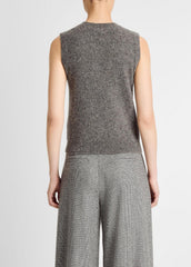 Donegal Plush Cashmere Sweater Vest in V-Neck - MEDIUM HEATHER GREY DONEGAL