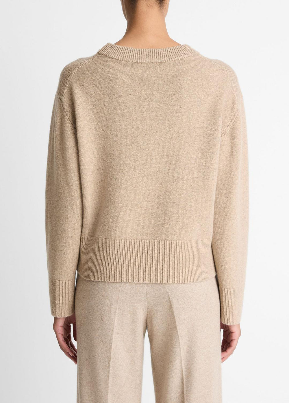 Wool-Cashmere V-Neck Sweater in V-Neck - HEATHER MARZIPAN