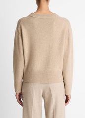 Wool-Cashmere V-Neck Sweater in V-Neck - HEATHER MARZIPAN