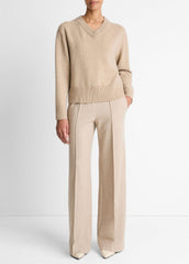 Wool-Cashmere V-Neck Sweater in V-Neck - HEATHER MARZIPAN