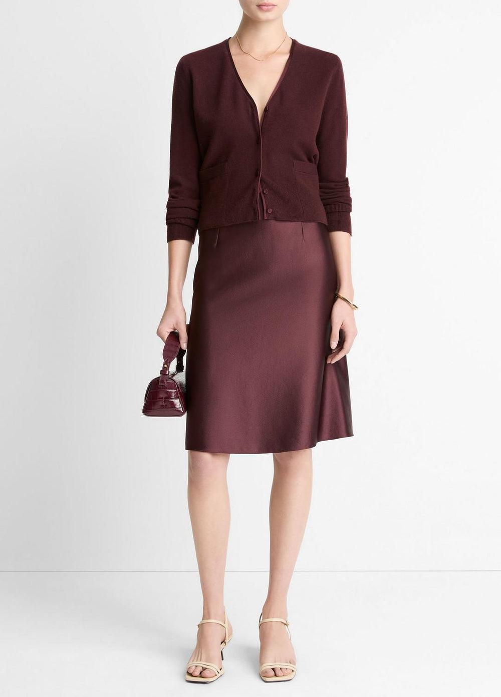 Satin-Trim Wool & Cashmere-Blend Cardigan in Cardigans - OXBLOOD