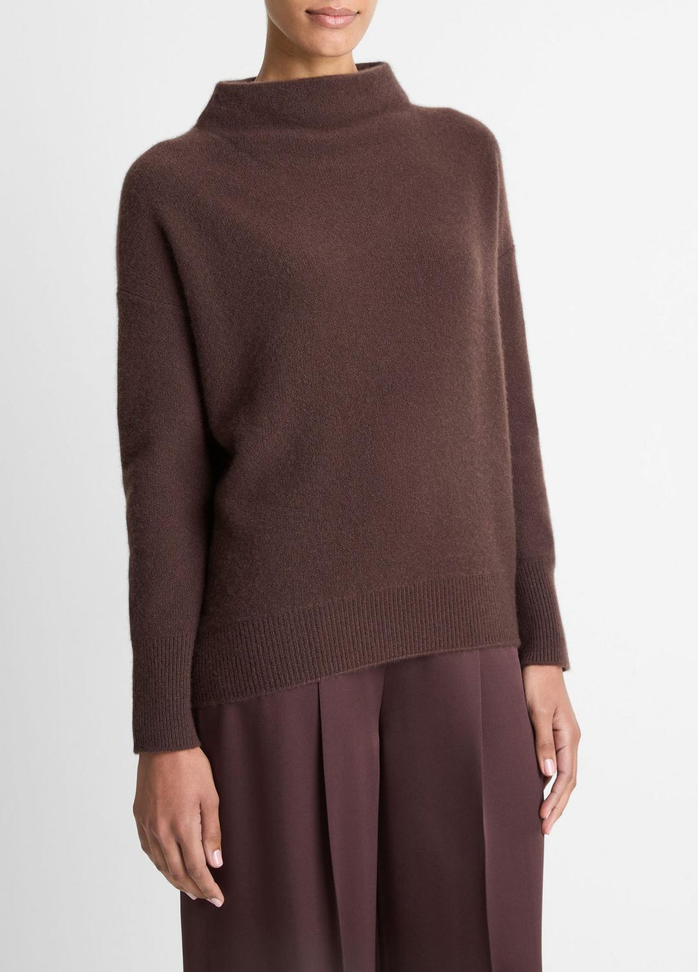 Plush Cashmere Funnel-Neck Sweater in Turtleneck - TRUFFLE