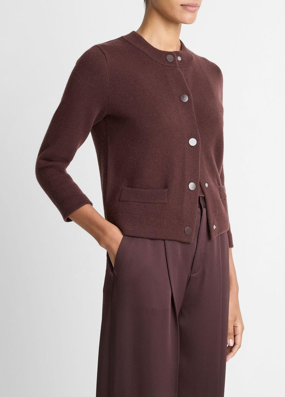 Wool-Blend Shrunken Snap Cardigan in Cardigans - FIG