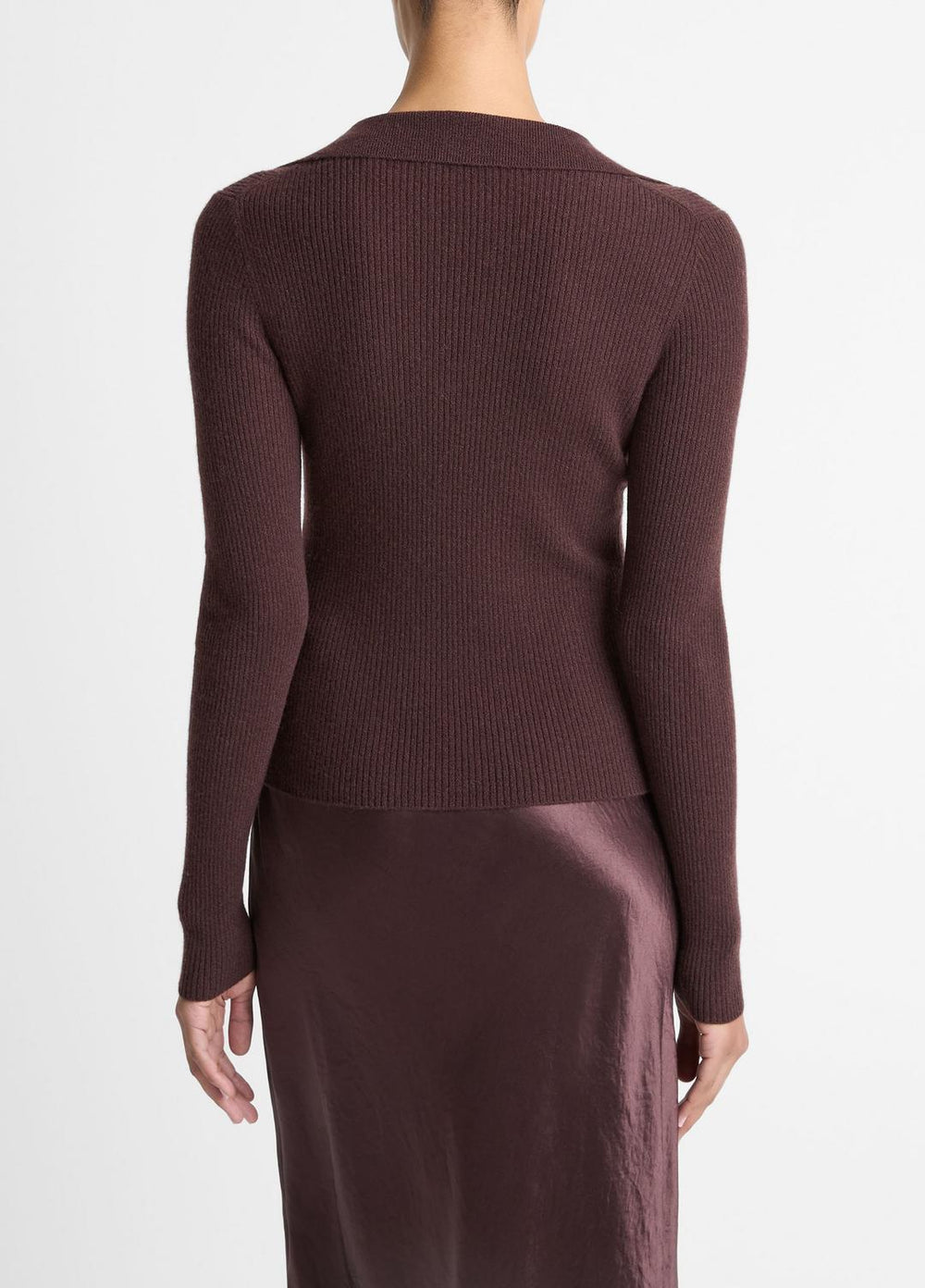 Ribbed Cashmere-Silk Polo Sweater in Cashmere - FIG