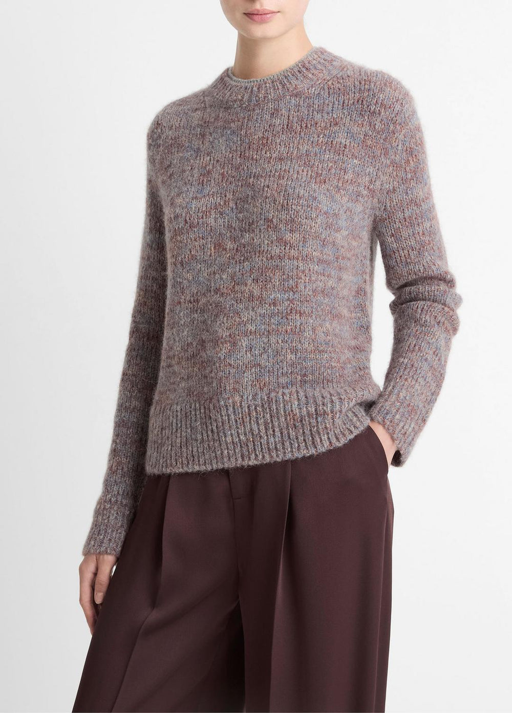 Marled Crew Neck Sweater in Crew Neck - COGNAC COMBO