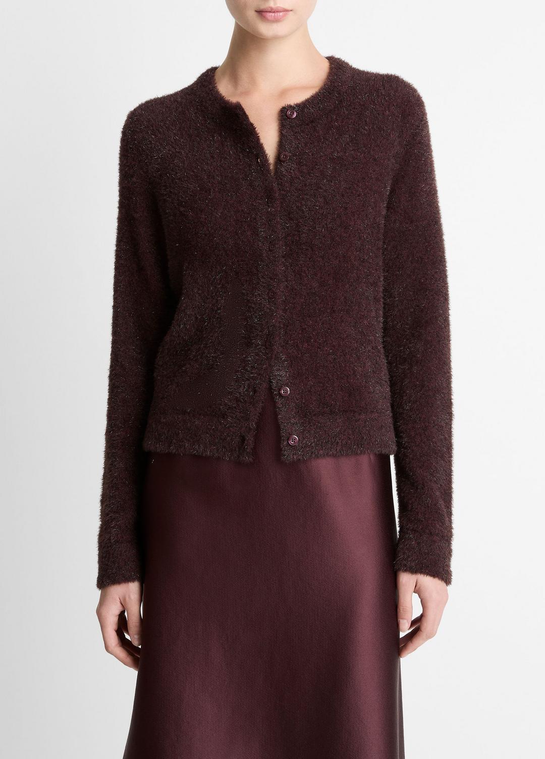 Metallic Eyelash Cardigan in Cardigans - OXBLOOD