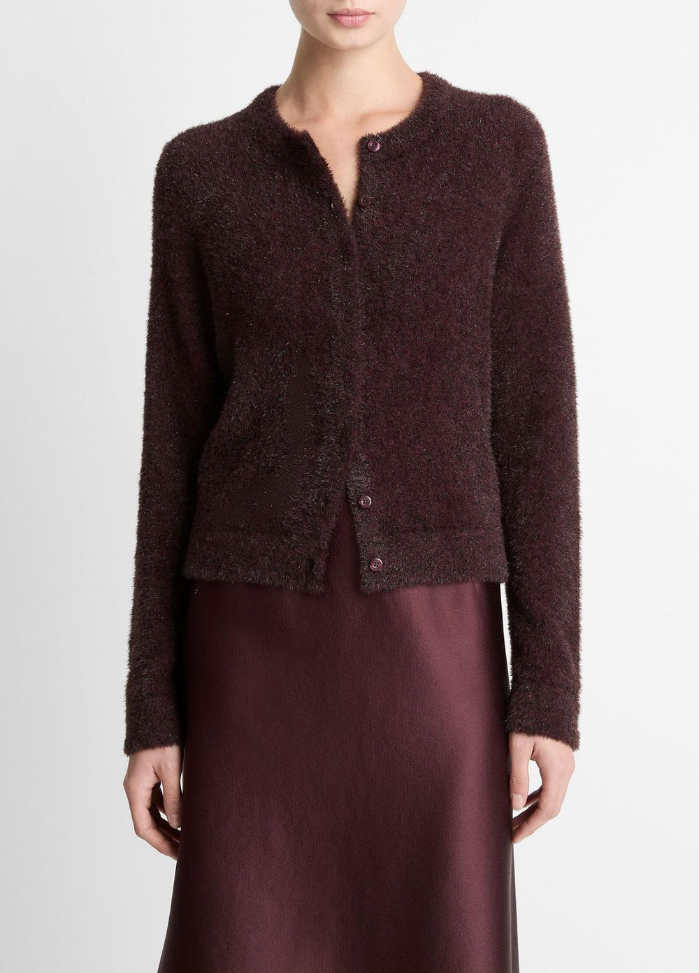 Metallic Eyelash Cardigan in Cardigans - OXBLOOD