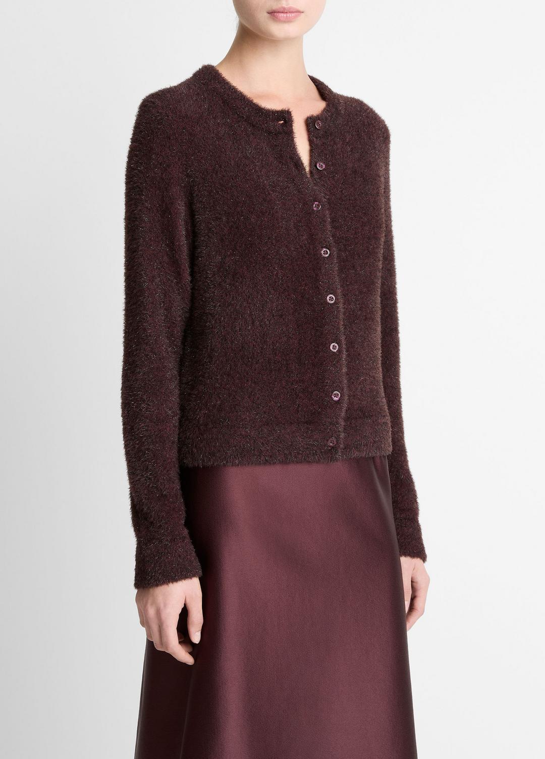Metallic Eyelash Cardigan in Cardigans - OXBLOOD