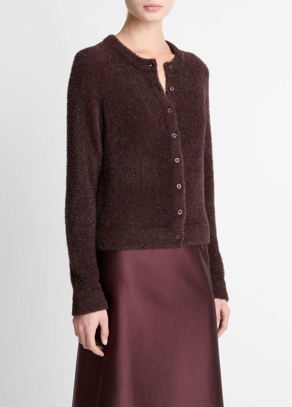 Metallic Eyelash Cardigan in Cardigans - OXBLOOD