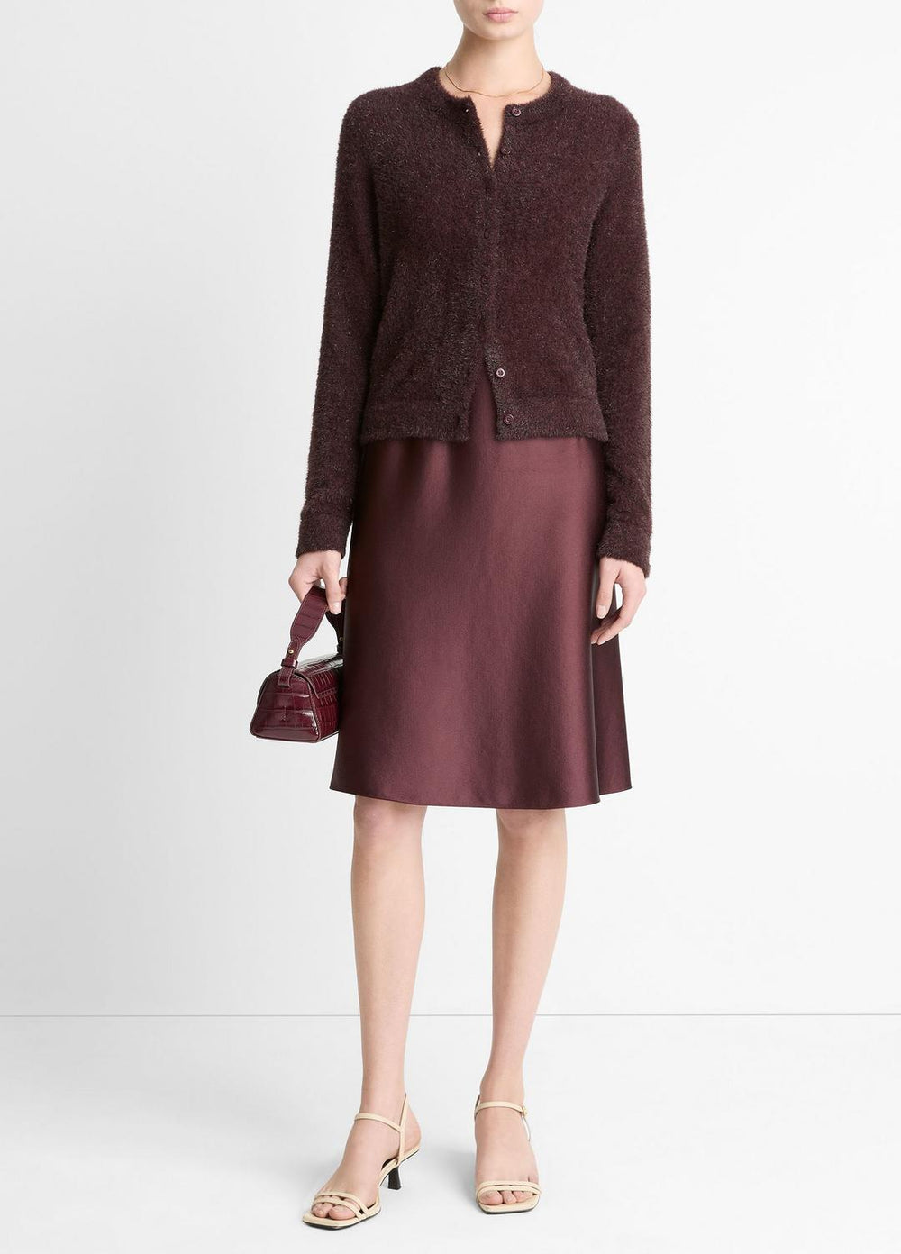 Metallic Eyelash Cardigan in Cardigans - OXBLOOD