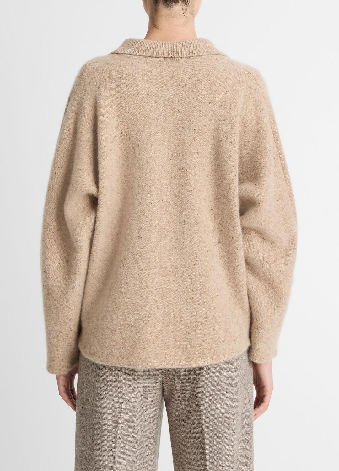 Donegal Plush Cashmere Dolman-Sleeve Polo Sweater in Cashmere - HEATHER OAT DONEGAL