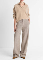 Donegal Plush Cashmere Dolman-Sleeve Polo Sweater in Cashmere - HEATHER OAT DONEGAL