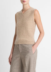 Donegal Plush Cashmere Sweater Vest in V-Neck - HEATHER OAT DONEGAL