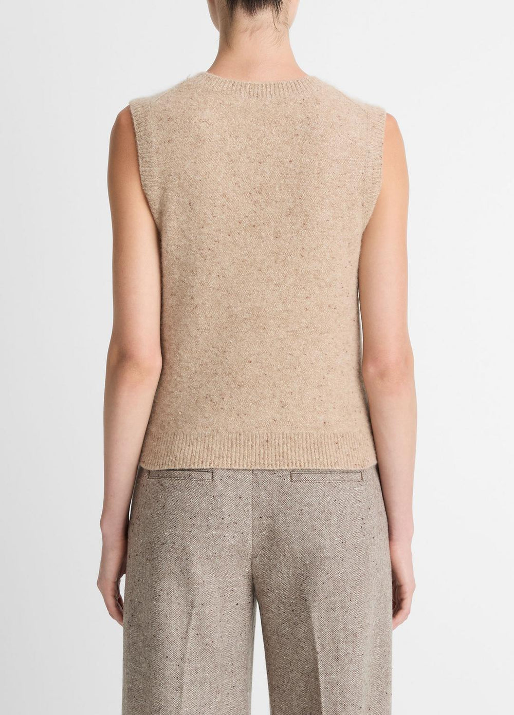 Donegal Plush Cashmere Sweater Vest in V-Neck - HEATHER OAT DONEGAL