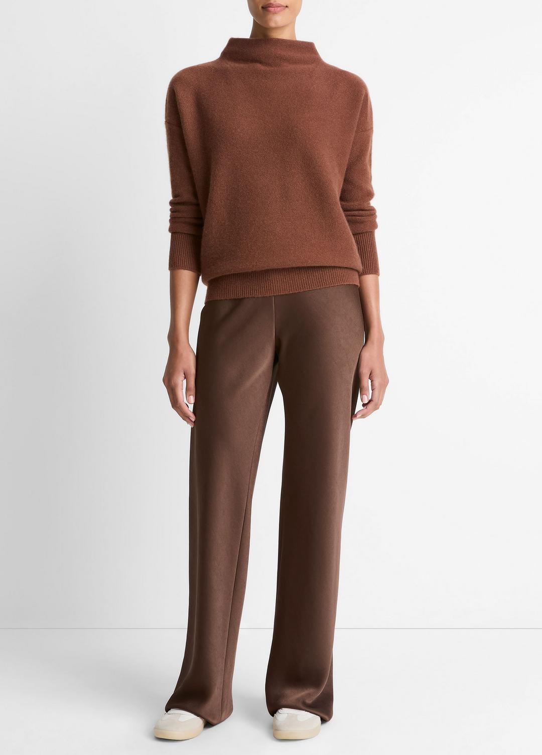 Plush Cashmere Funnel-Neck Sweater in Turtleneck - CACAO