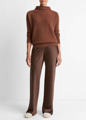 Plush Cashmere Funnel-Neck Sweater in Turtleneck - CACAO