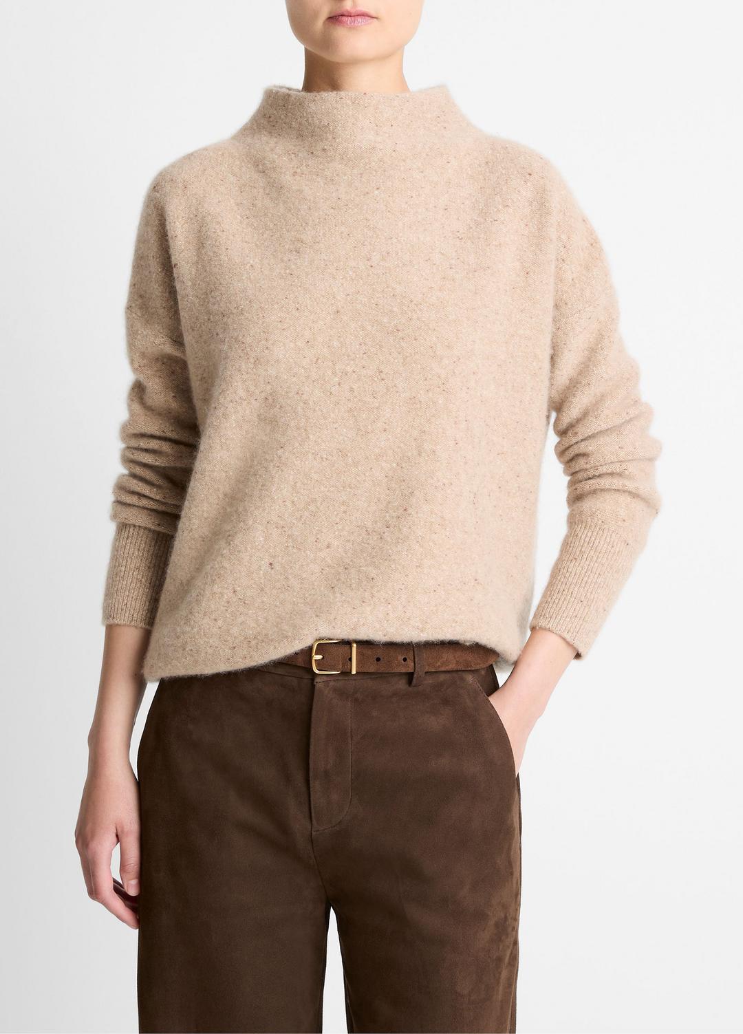 Donegal Cashmere Funnel-Neck Sweater in Turtleneck - HEATHER OAT DONEGAL