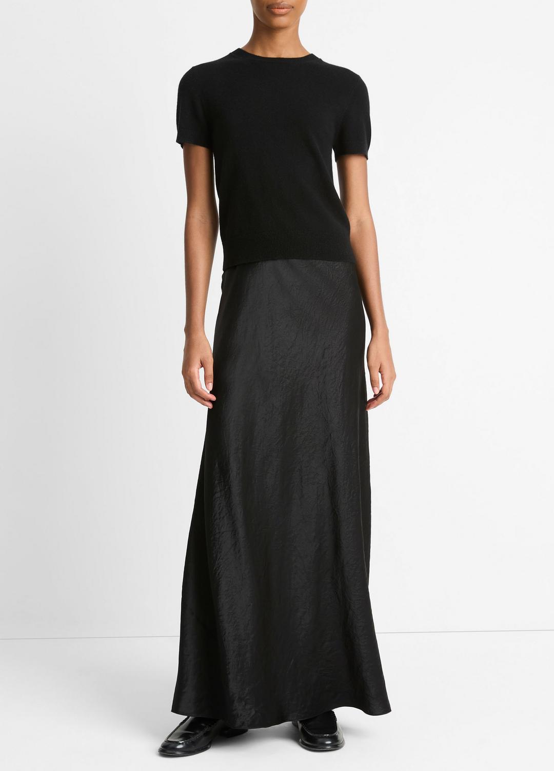Wool & Cashmere-Blend Short-Sleeve Sweater in Crew Neck - BLACK