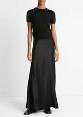 Wool & Cashmere-Blend Short-Sleeve Sweater in Crew Neck - BLACK