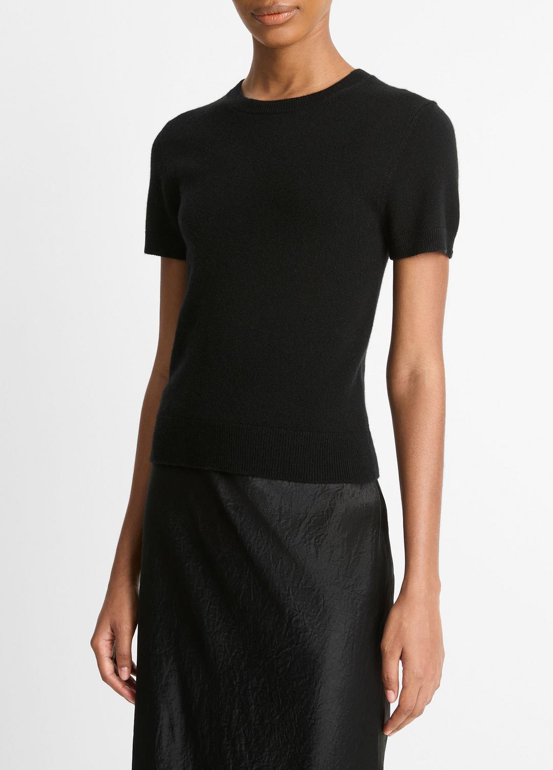 Wool & Cashmere-Blend Short-Sleeve Sweater in Crew Neck - BLACK