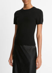Wool & Cashmere-Blend Short-Sleeve Sweater in Crew Neck - BLACK
