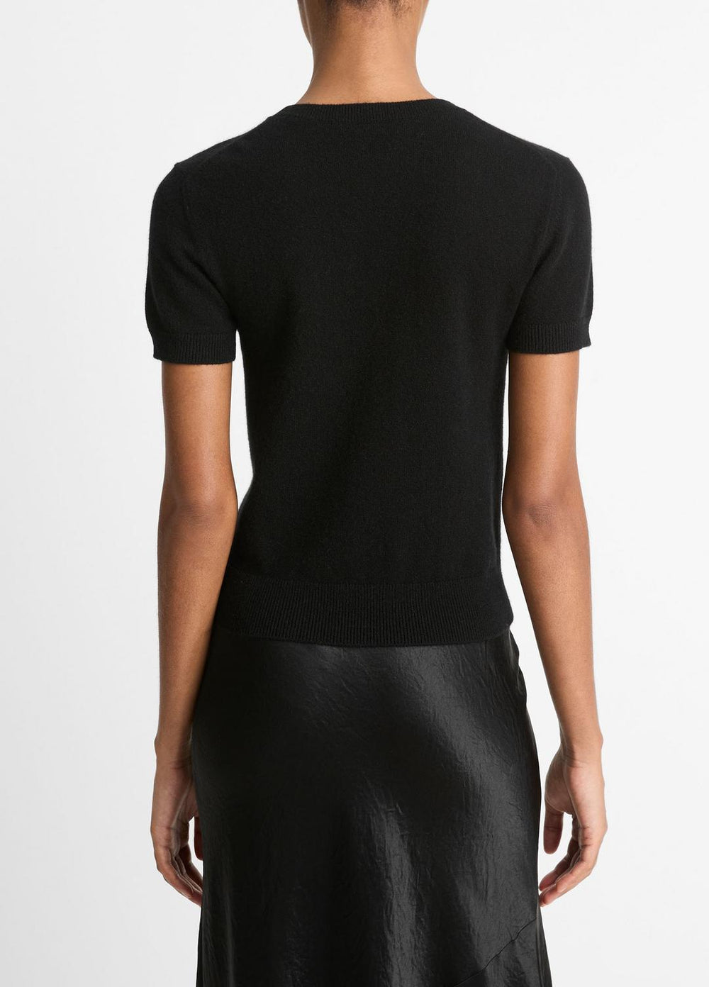 Wool & Cashmere-Blend Short-Sleeve Sweater in Crew Neck - BLACK