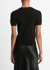 Wool & Cashmere-Blend Short-Sleeve Sweater in Crew Neck - BLACK