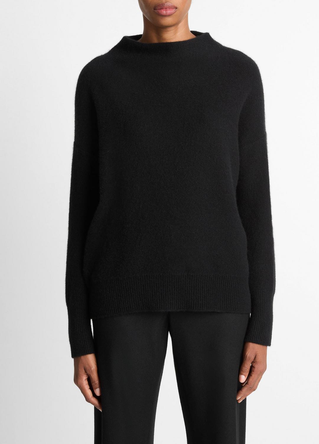Plush Cashmere Funnel-Neck Sweater in Turtleneck - BLACK