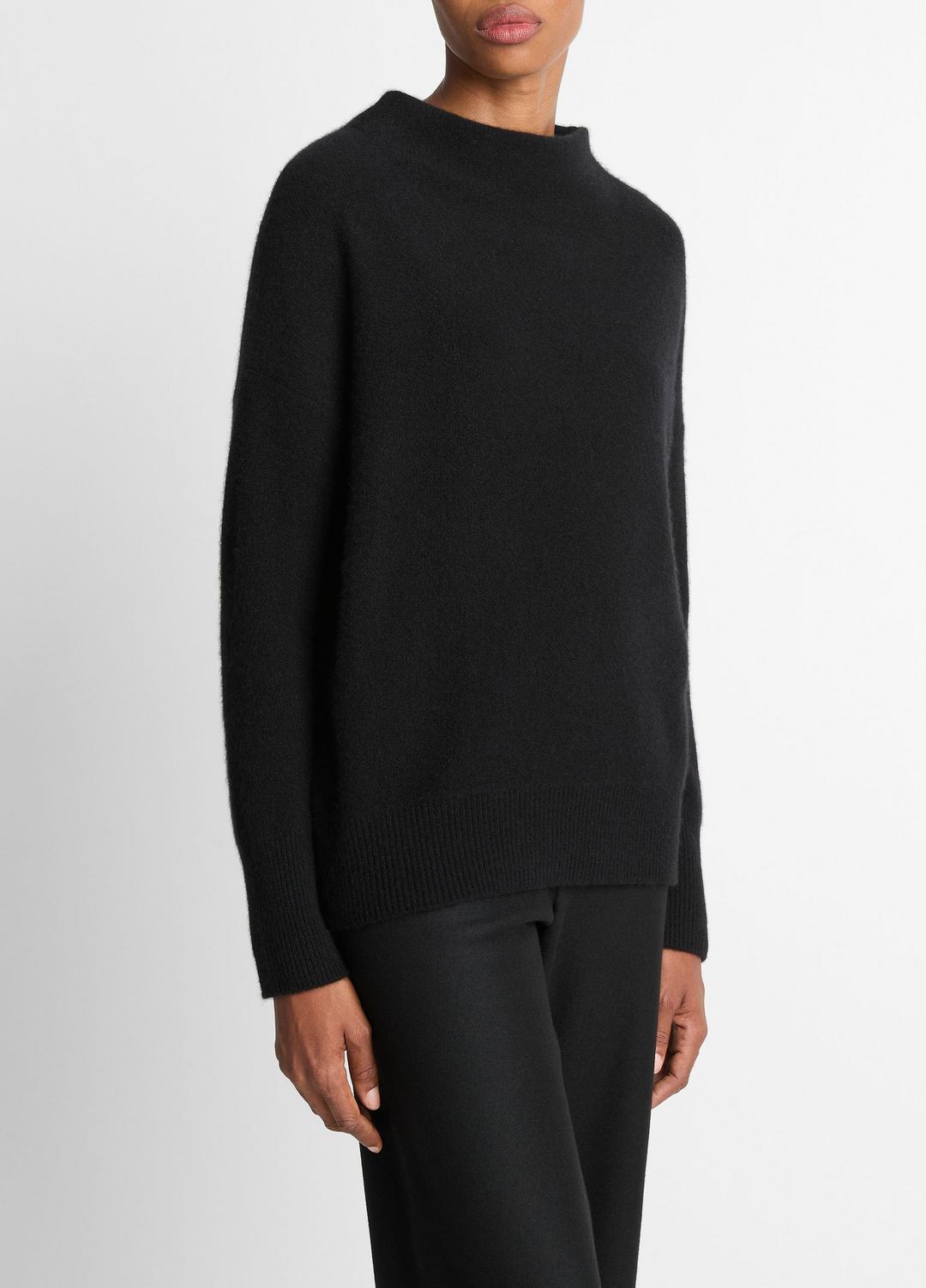 Plush Cashmere Funnel-Neck Sweater in Turtleneck - BLACK