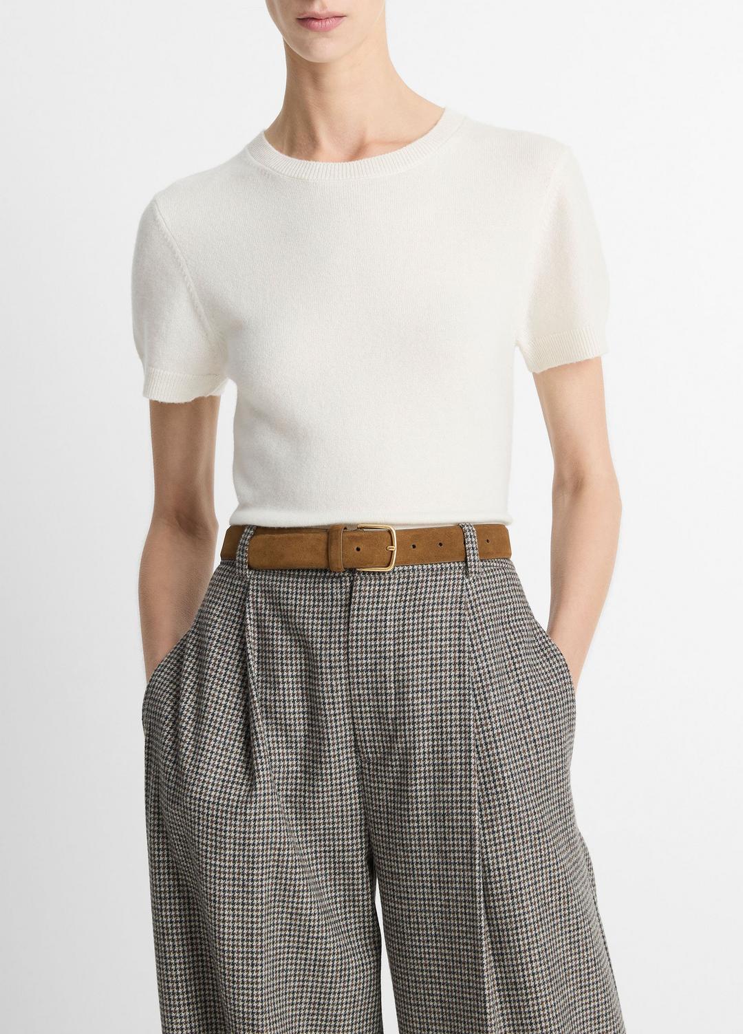 Wool & Cashmere-Blend Short-Sleeve Sweater in Crew Neck - OFF WHITE