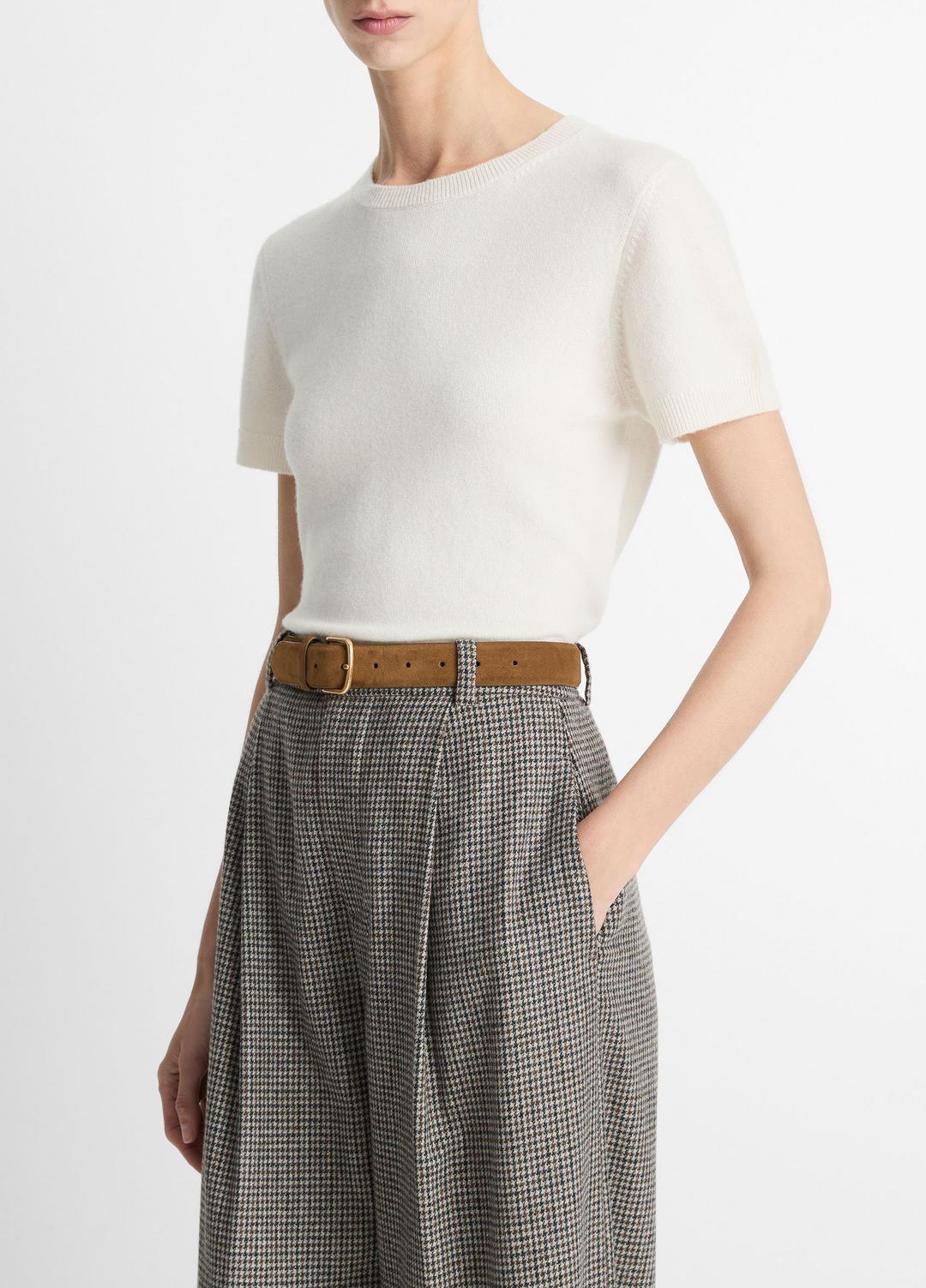 Wool & Cashmere-Blend Short-Sleeve Sweater in Crew Neck - OFF WHITE