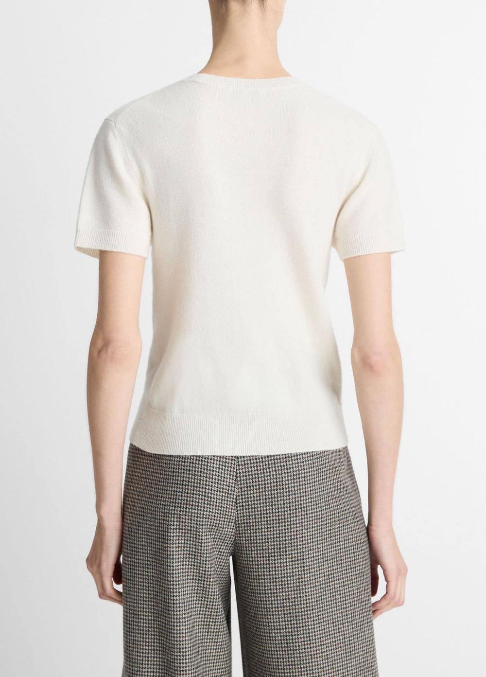 Wool & Cashmere-Blend Short-Sleeve Sweater in Crew Neck - OFF WHITE