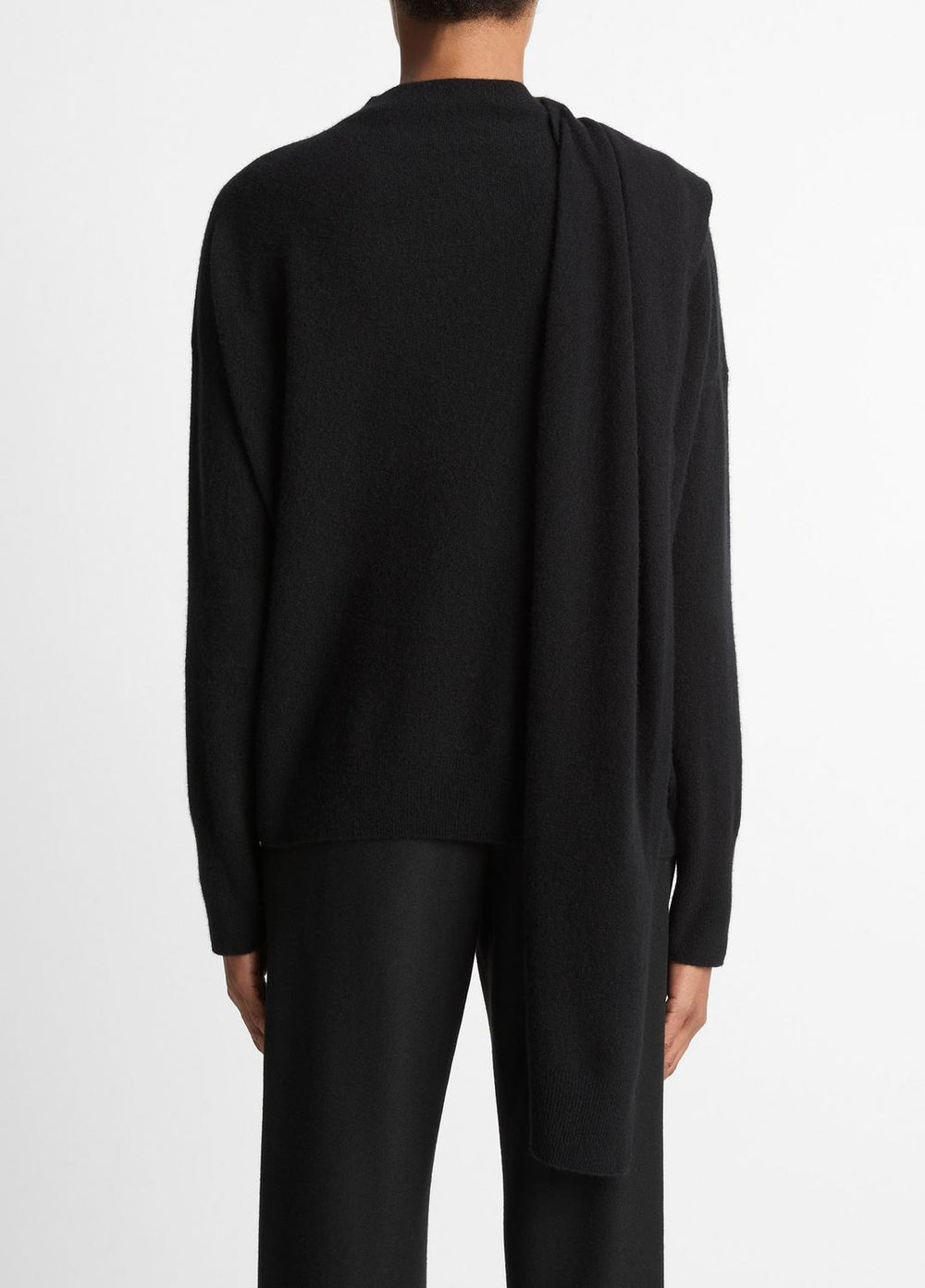 Draped-Shawl Wool-Cashmere Sweater in Turtleneck - BLACK