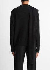 Draped-Shawl Wool-Cashmere Sweater in Turtleneck - BLACK