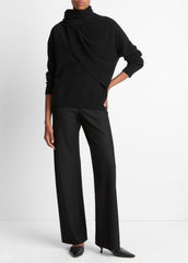 Draped-Shawl Wool-Cashmere Sweater in Turtleneck - BLACK