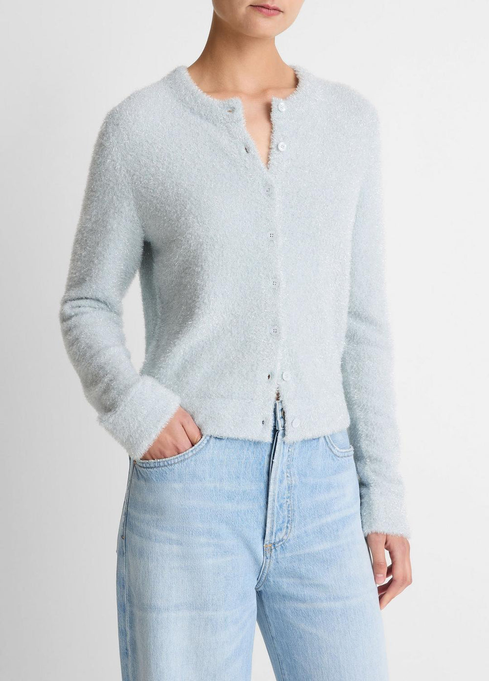 Metallic Eyelash Cardigan in Cardigans - GLACIER