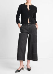 Wool-Blend Shrunken Snap Cardigan in Cardigans - BLACK