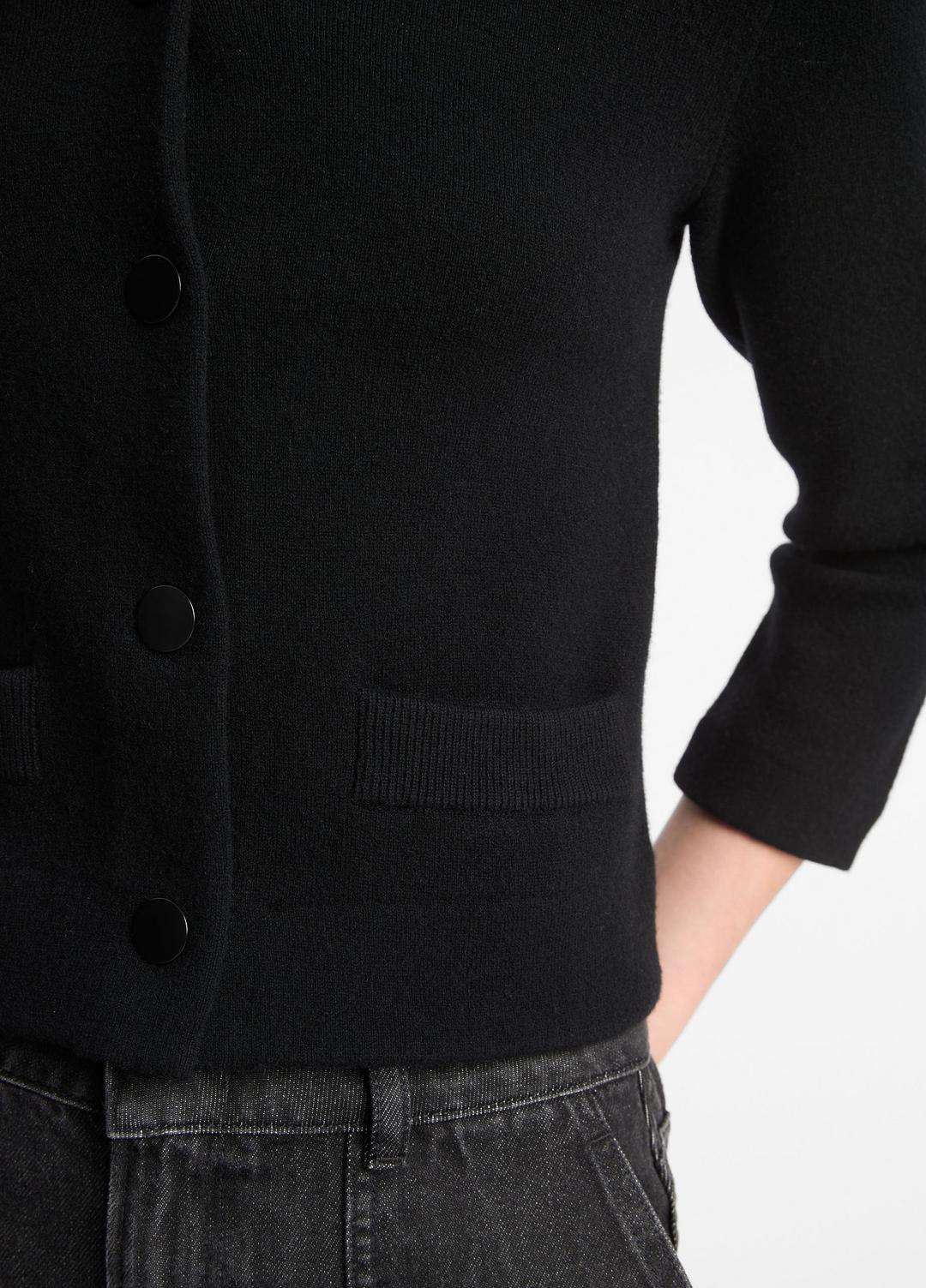 Wool-Blend Shrunken Snap Cardigan in Cardigans - BLACK
