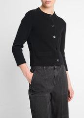 Wool-Blend Shrunken Snap Cardigan in Cardigans - BLACK