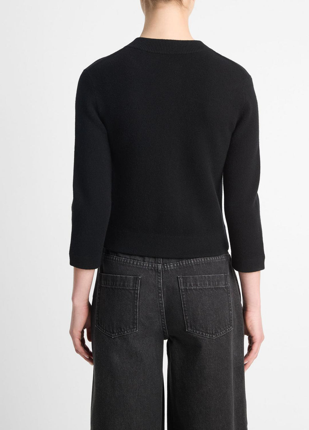 Wool-Blend Shrunken Snap Cardigan in Cardigans - BLACK