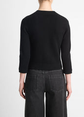 Wool-Blend Shrunken Snap Cardigan in Cardigans - BLACK